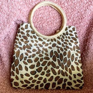 Leopard Print Top Handle Straw Bag